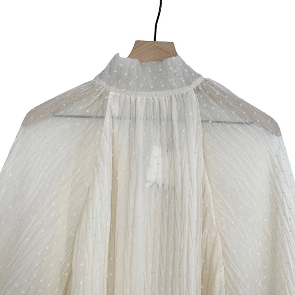 NWT Zara Swiss Dot Sheer Balloon Sleeve Mockneck Peasant Blouse With Bow - Picture 6 of 13